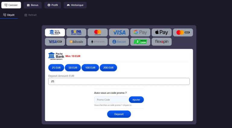 Europa777 Casino moyens paiement
